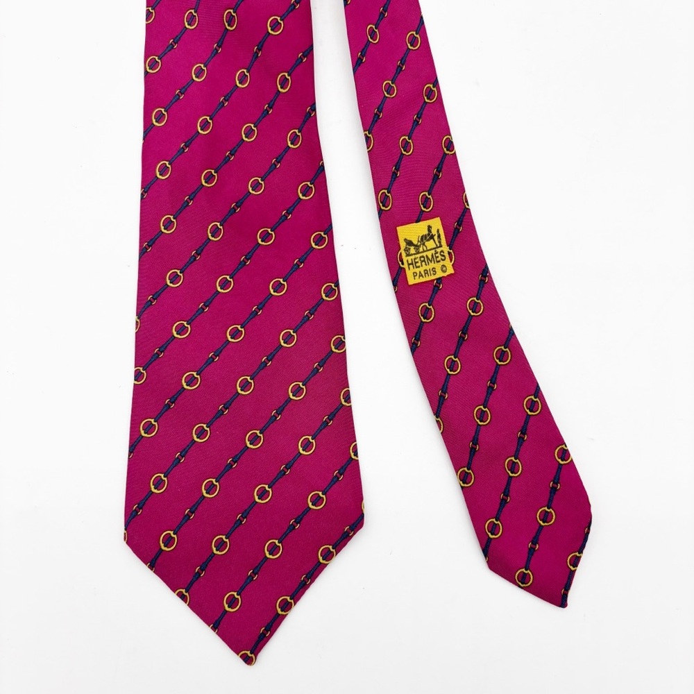 Hermes Red Horse Bridle Silk Tie
